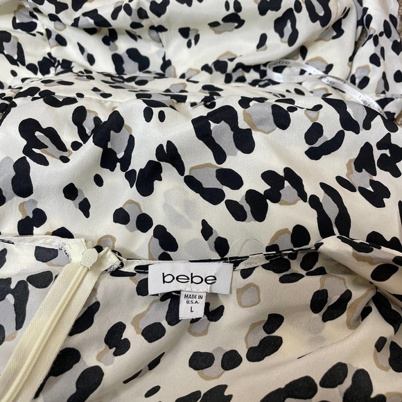 Bebe Romper jumpsuit cross over wrap animal print gray/black back zip SZ LG - Picture 5 of 11